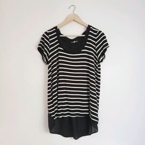 Bordeaux Black White Striped Criss Cross Back Tee